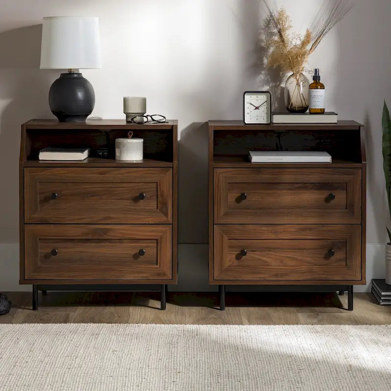 Modern 2-Drawer USB Nightstand, Set of 2