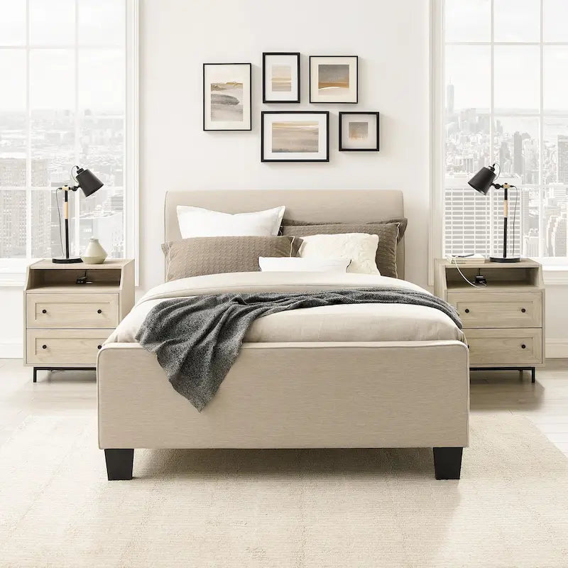 Modern 2-Drawer USB Nightstand, Set of 2
