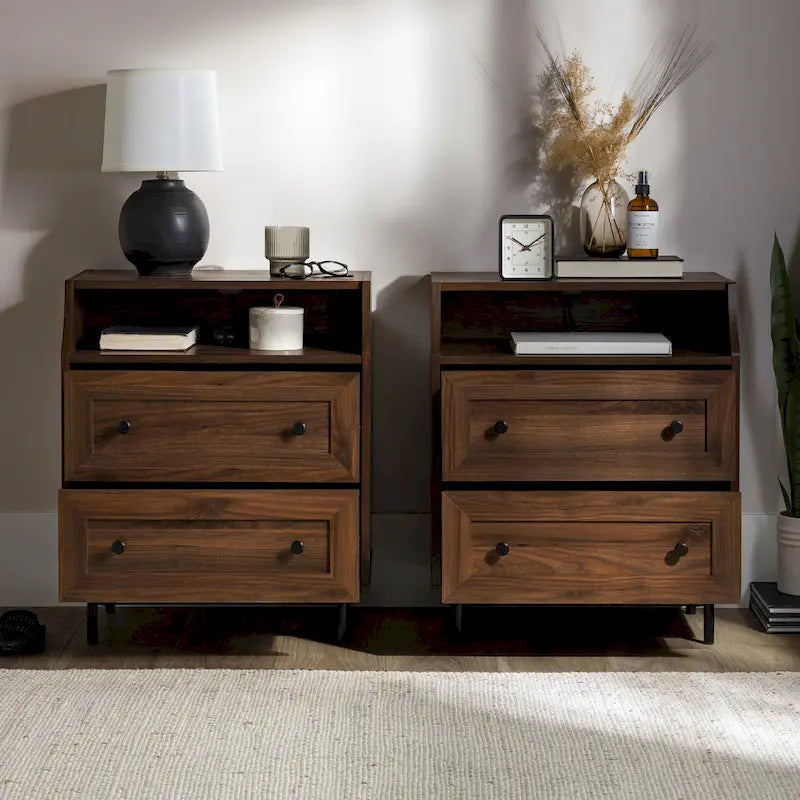Modern 2-Drawer USB Nightstand, Set of 2