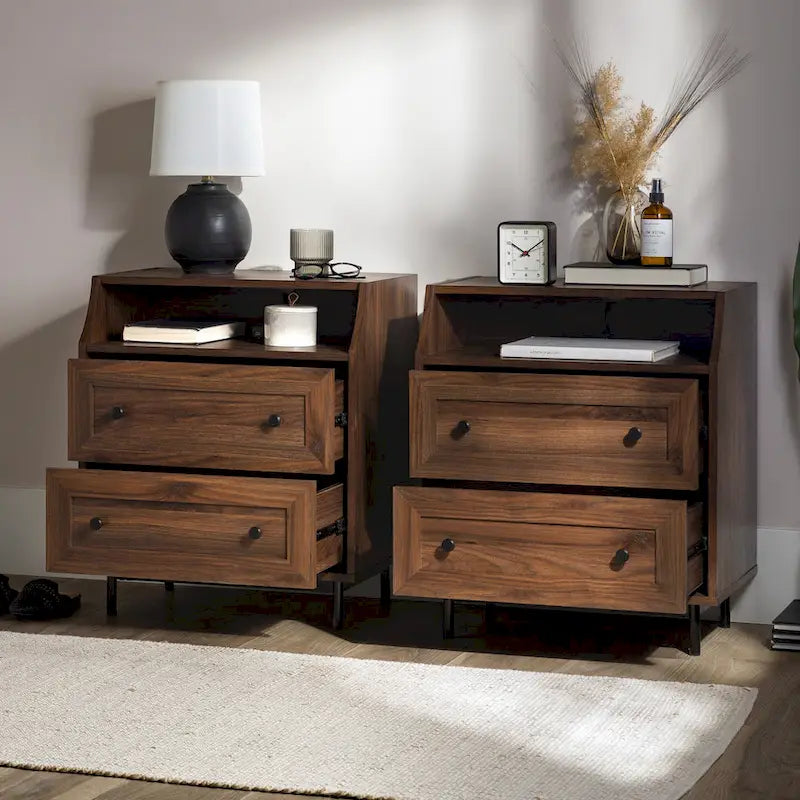 Modern 2-Drawer USB Nightstand, Set of 2