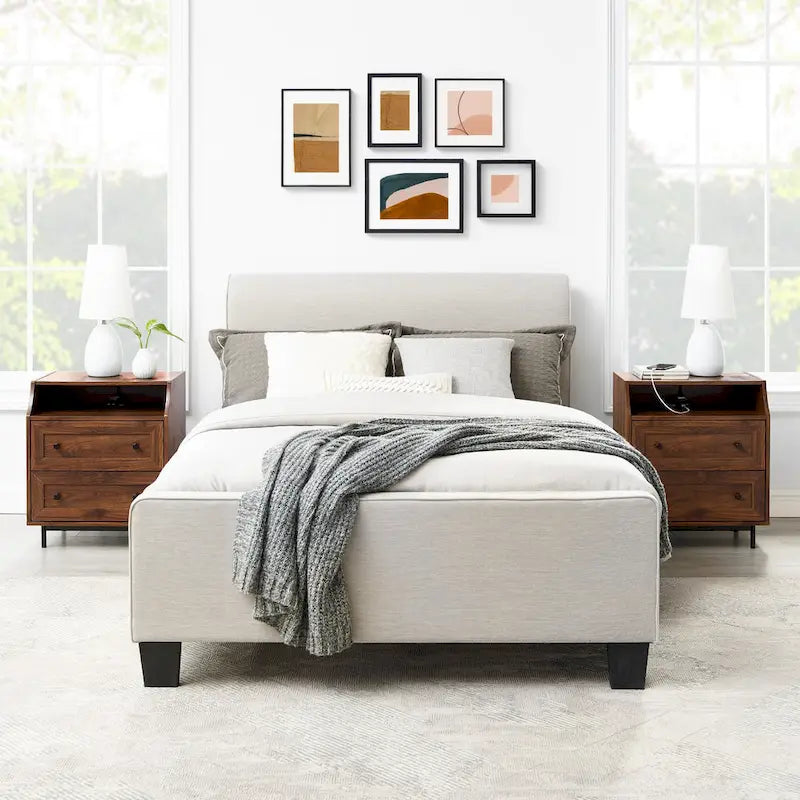 Modern 2-Drawer USB Nightstand, Set of 2