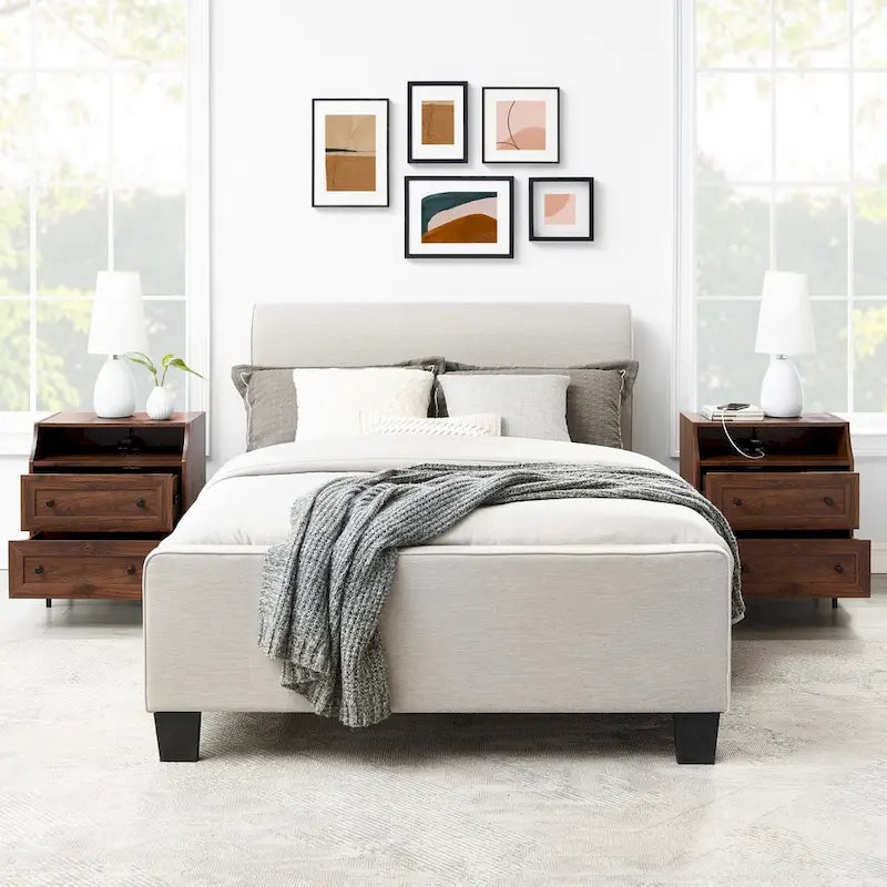 Modern 2-Drawer USB Nightstand, Set of 2