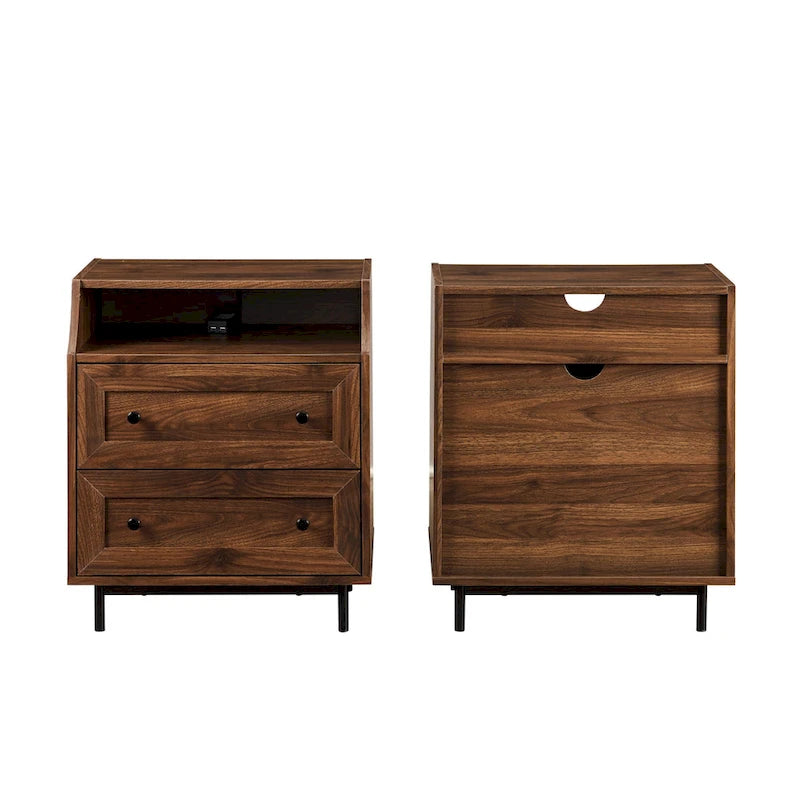 Modern 2-Drawer USB Nightstand, Set of 2