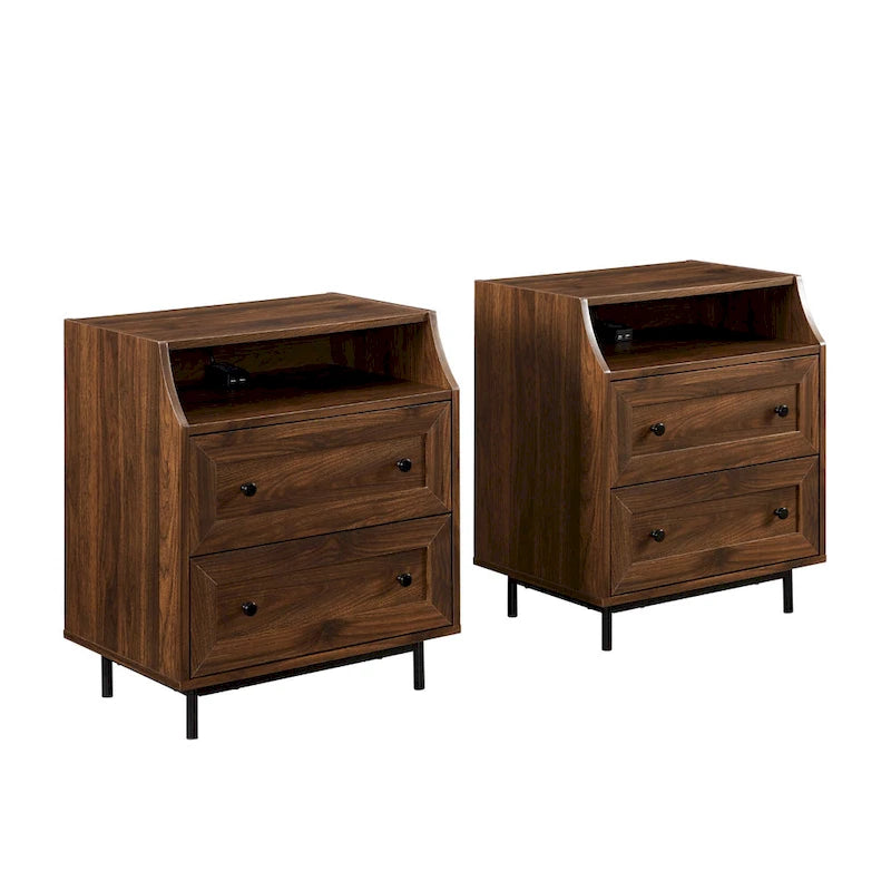 Modern 2-Drawer USB Nightstand, Set of 2