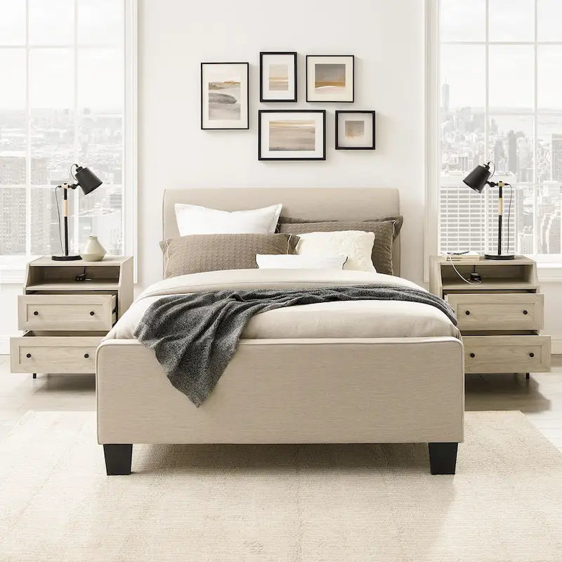 Modern 2-Drawer USB Nightstand, Set of 2