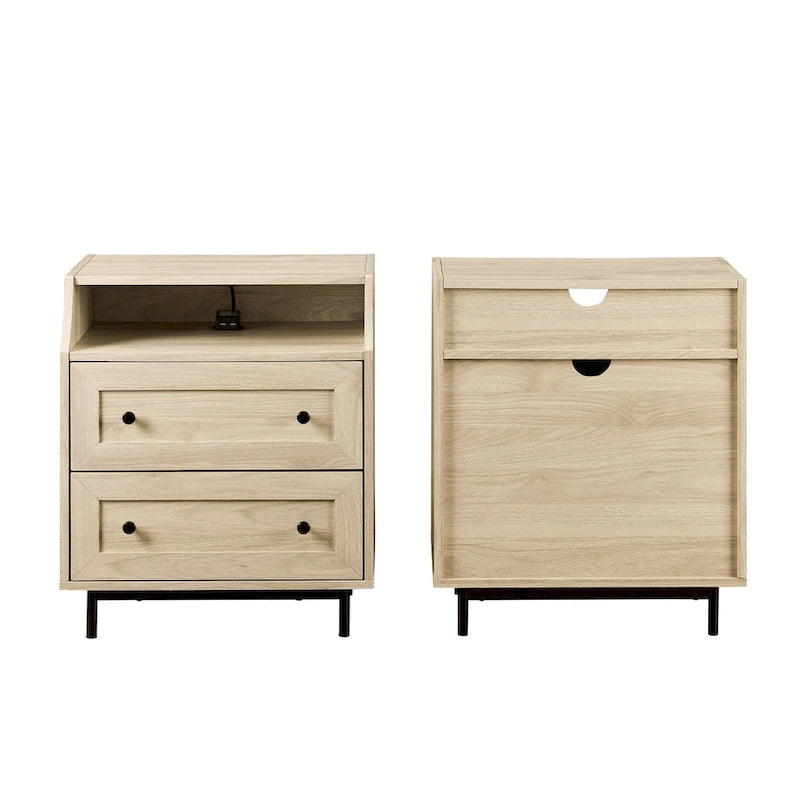 Modern 2-Drawer USB Nightstand, Set of 2