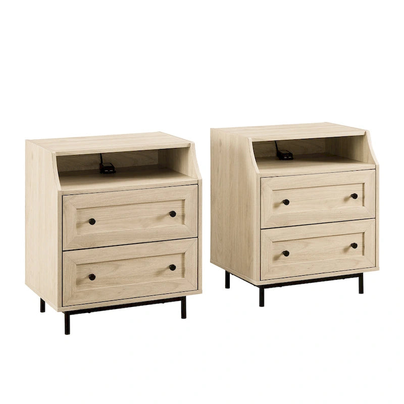 Modern 2-Drawer USB Nightstand, Set of 2