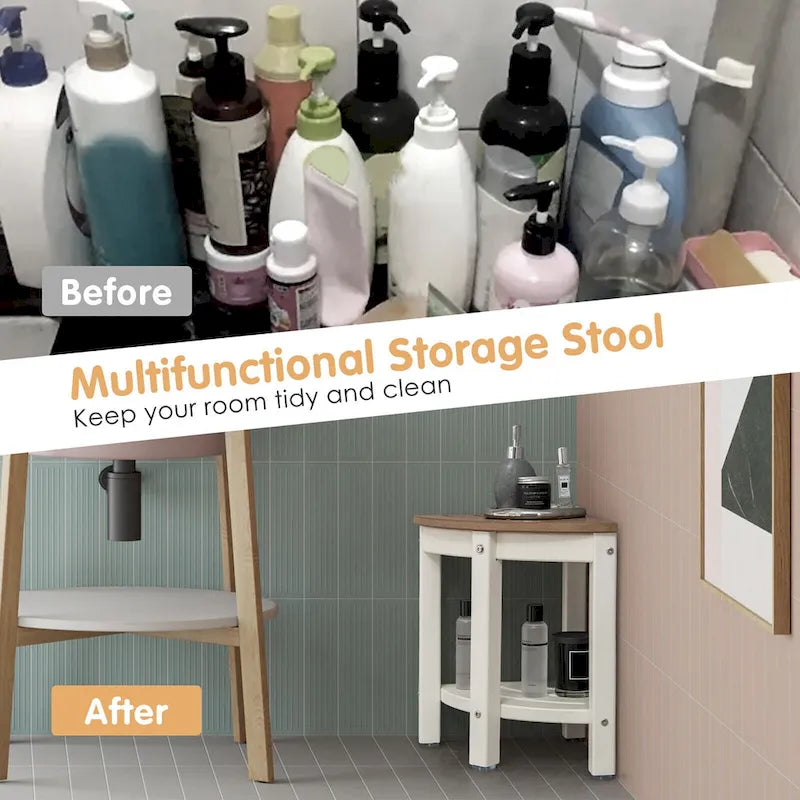 2-Tier Corner Shower Bench Stool Waterproof Bathroom Stool Heavy