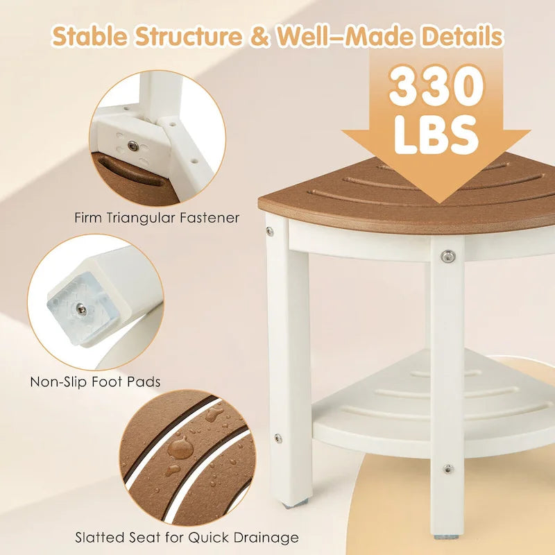 2-Tier Corner Shower Bench Stool Waterproof Bathroom Stool Heavy