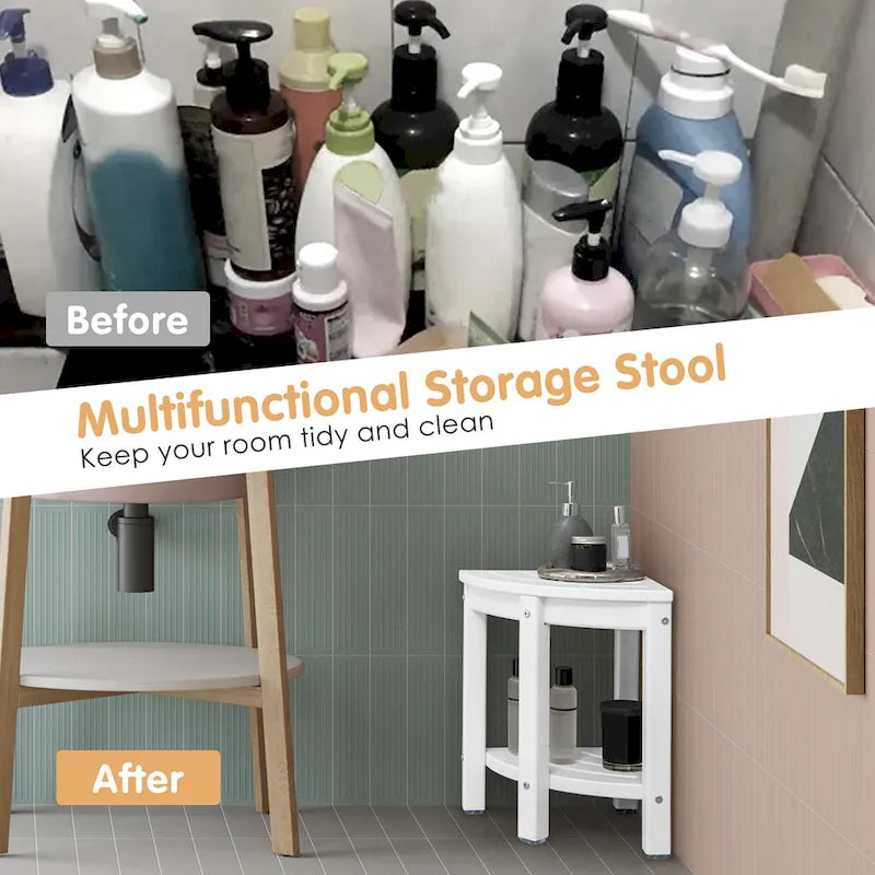 2-Tier Corner Shower Bench Stool Waterproof Bathroom Stool Heavy