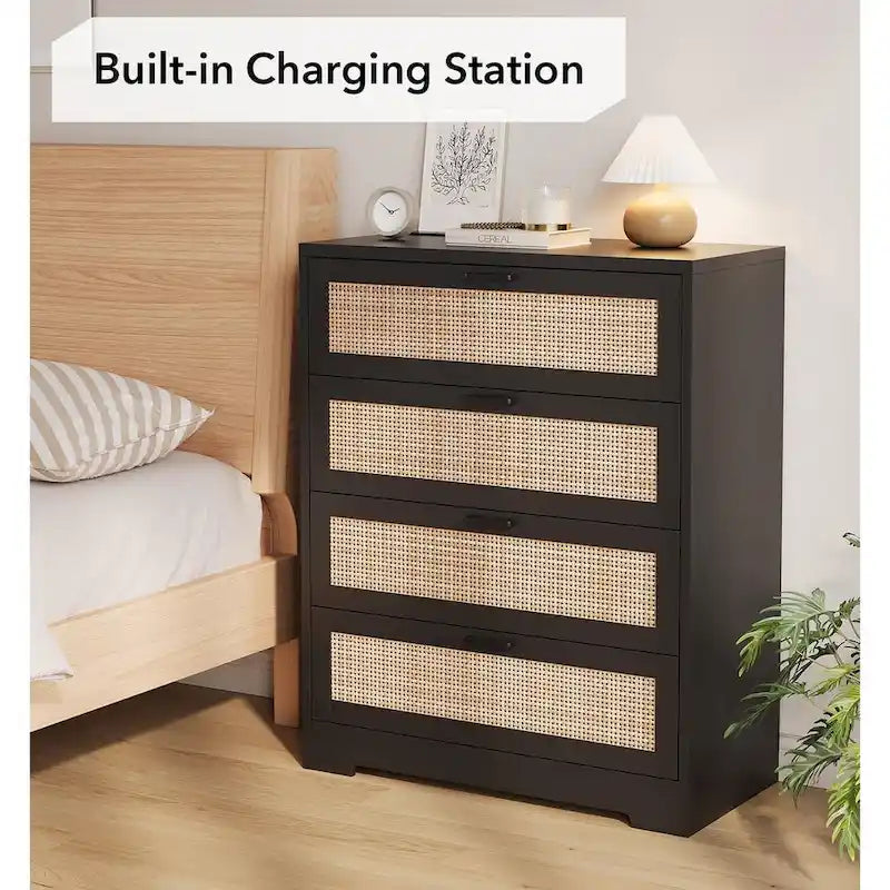 Rattan 4 Drawer Dresser for Bedroom
