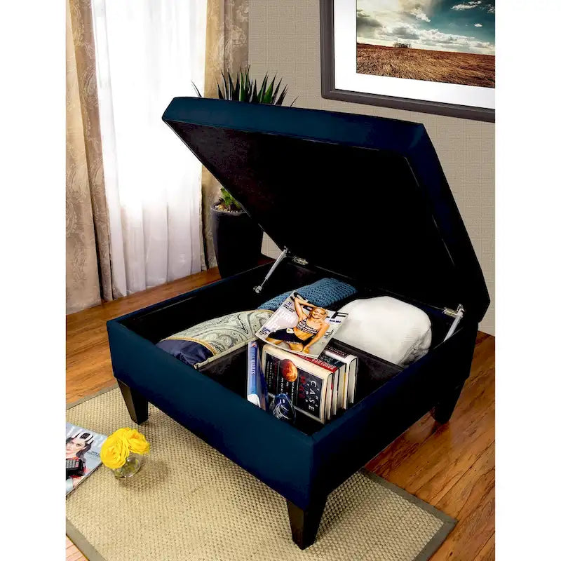 Manhattan Espresso Upholstered Organizational Cocktail Ottoman Table