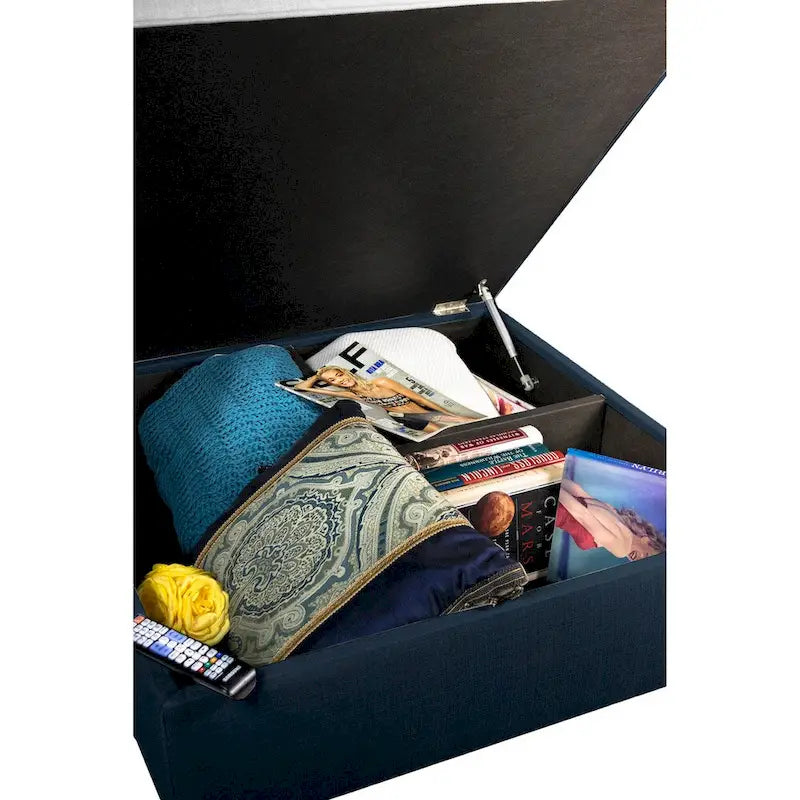 Manhattan Espresso Upholstered Organizational Cocktail Ottoman Table