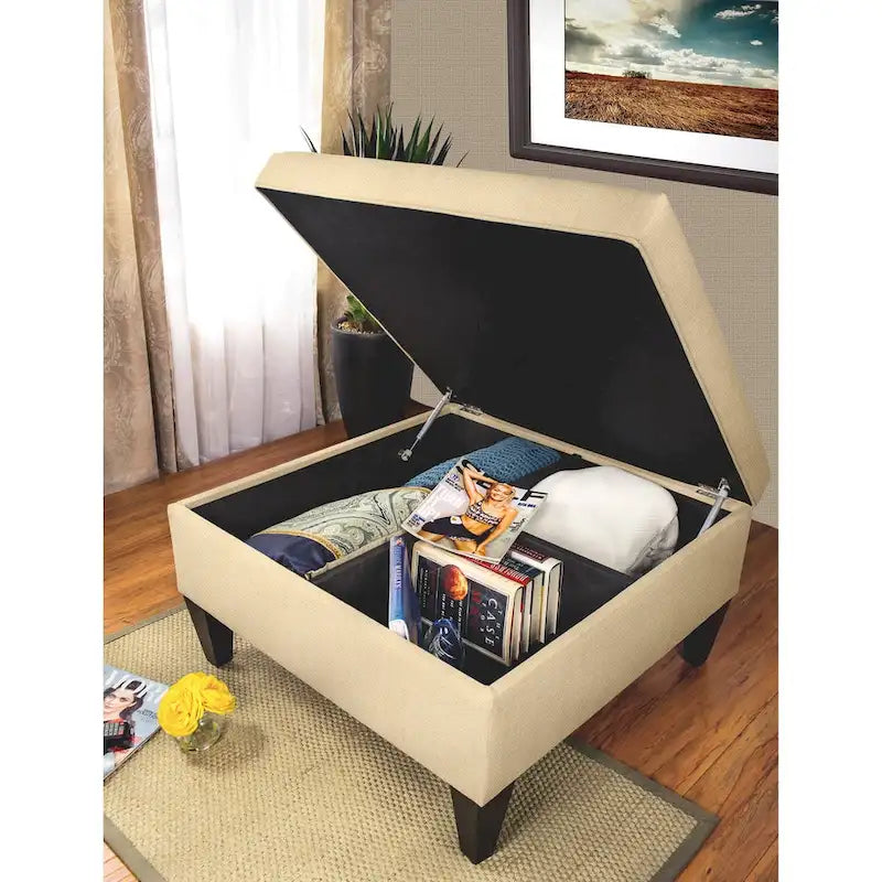 Manhattan Espresso Upholstered Organizational Cocktail Ottoman Table