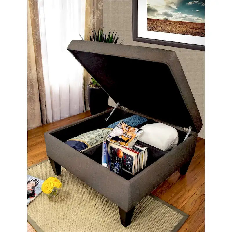 Manhattan Espresso Upholstered Organizational Cocktail Ottoman Table