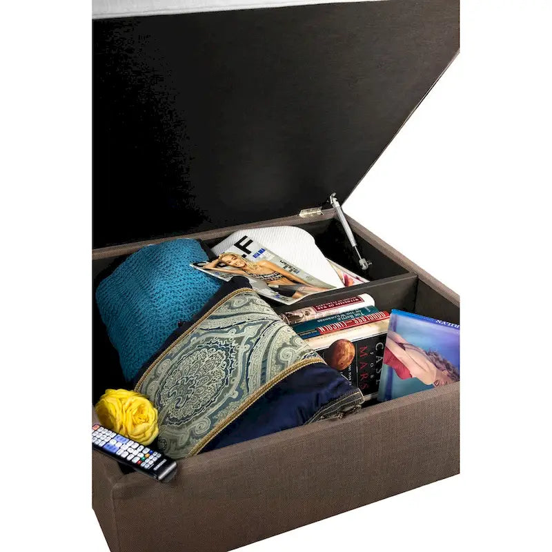 Manhattan Espresso Upholstered Organizational Cocktail Ottoman Table
