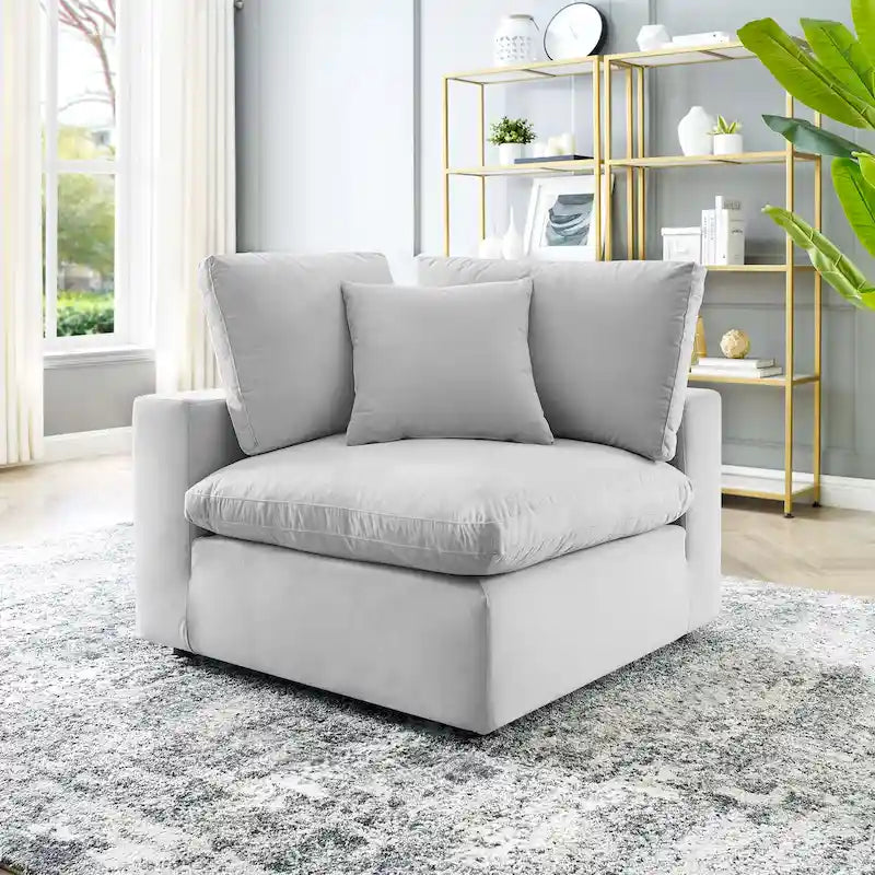 Down Filled Overstuffed Performance Velvet Corner Chair
