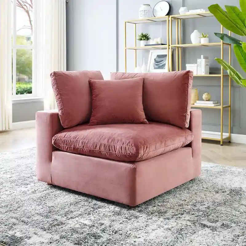 Down Filled Overstuffed Performance Velvet Corner Chair