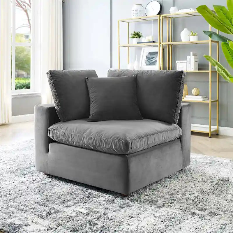 Down Filled Overstuffed Performance Velvet Corner Chair