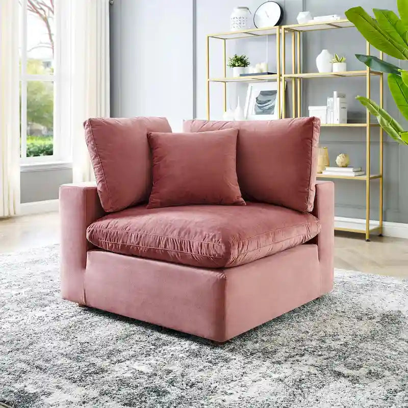 Down Filled Overstuffed Performance Velvet Corner Chair