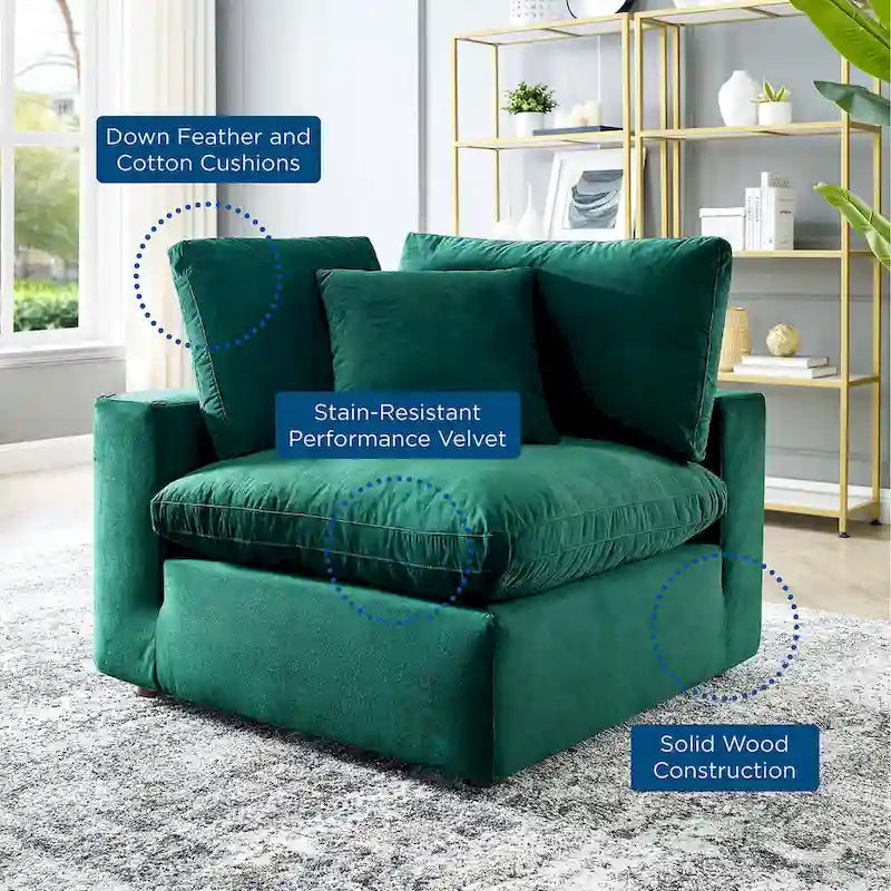 Down Filled Overstuffed Performance Velvet Corner Chair