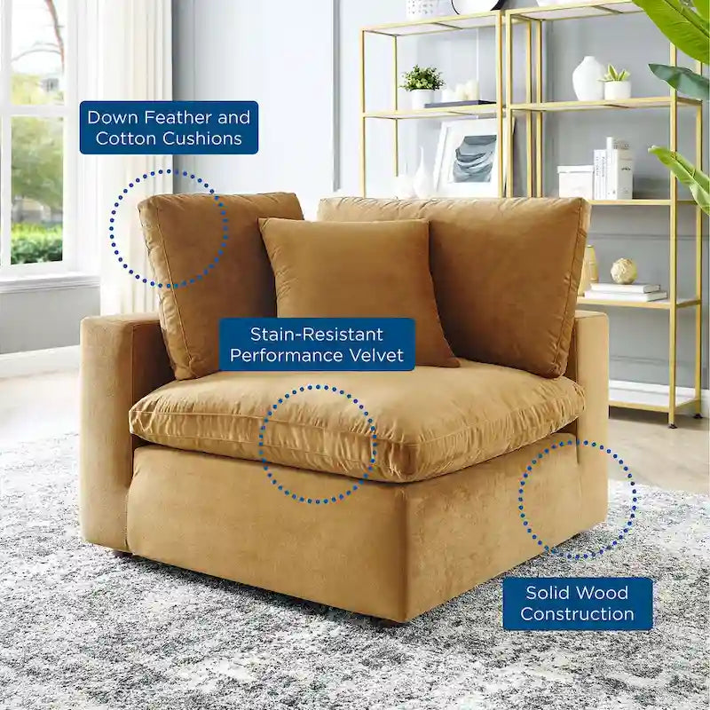Down Filled Overstuffed Performance Velvet Corner Chair