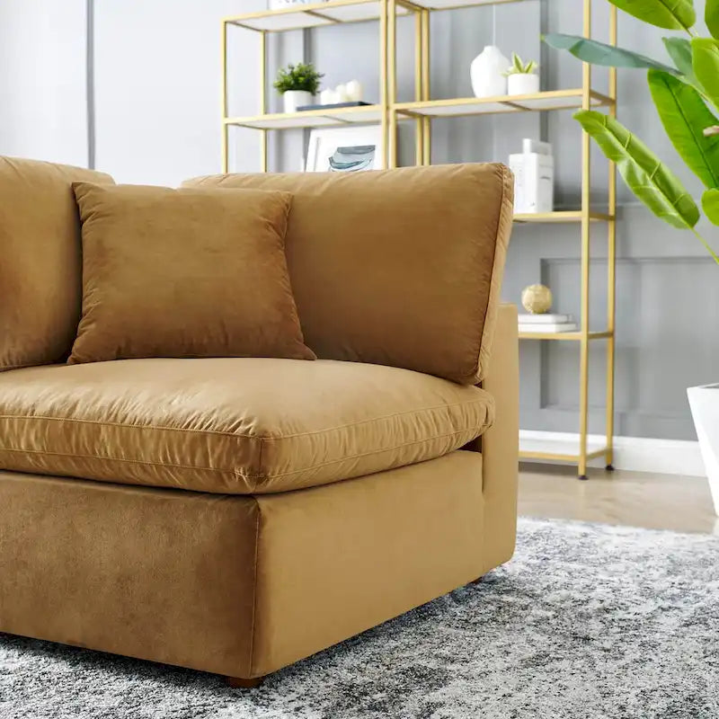 Down Filled Overstuffed Performance Velvet Corner Chair