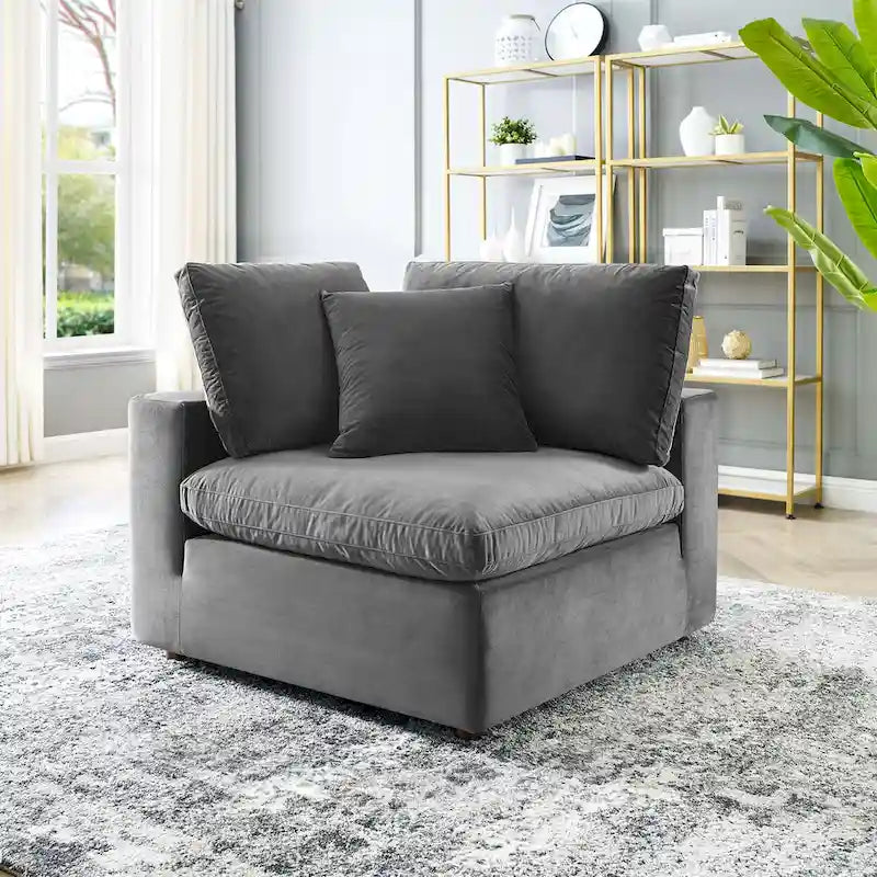 Down Filled Overstuffed Performance Velvet Corner Chair