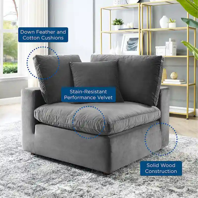 Down Filled Overstuffed Performance Velvet Corner Chair
