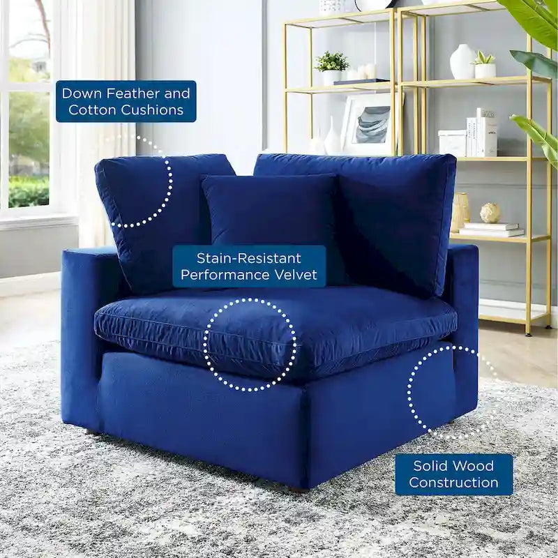 Down Filled Overstuffed Performance Velvet Corner Chair