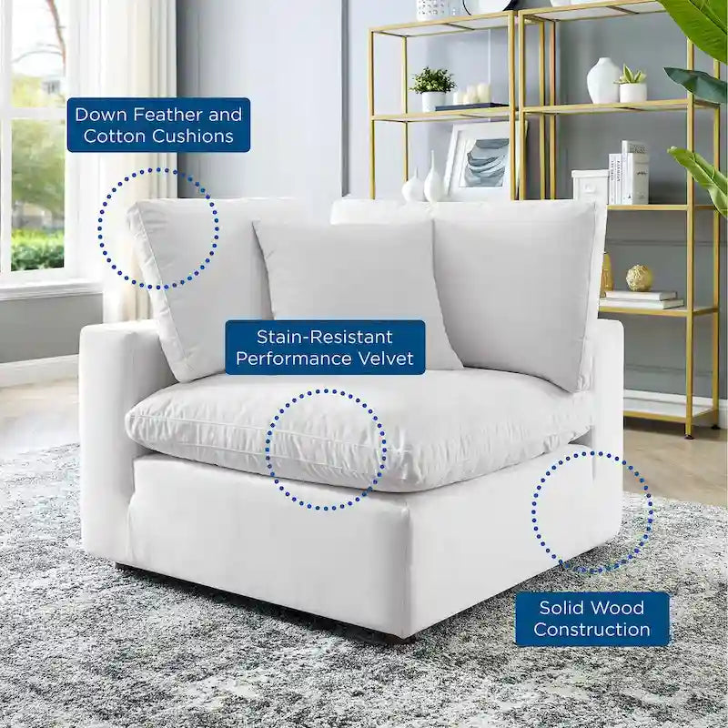 Down Filled Overstuffed Performance Velvet Corner Chair