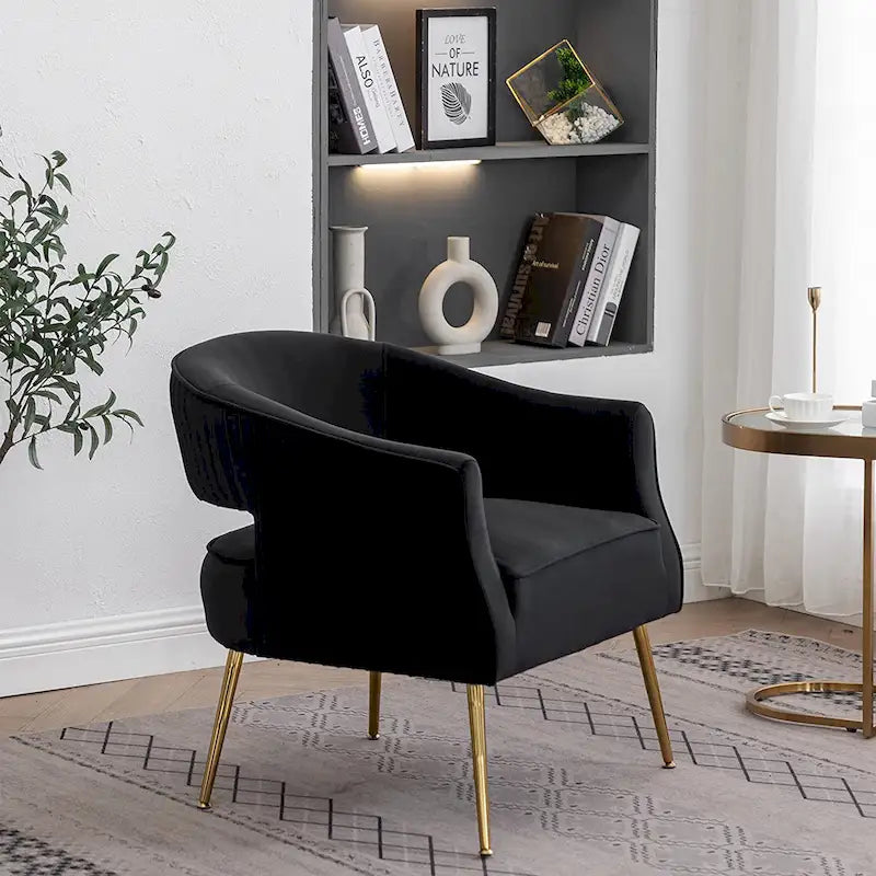 Modern Velvet Accent Arm Vanity Chair with Wingback and Gold Legs for Living Room