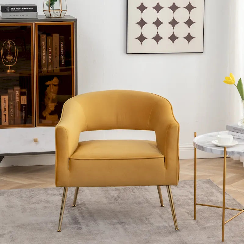 Modern Velvet Accent Arm Vanity Chair with Wingback and Gold Legs for Living Room