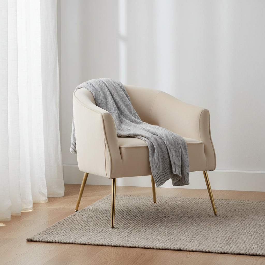 Modern Velvet Accent Arm Vanity Chair with Wingback and Gold Legs for Living Room