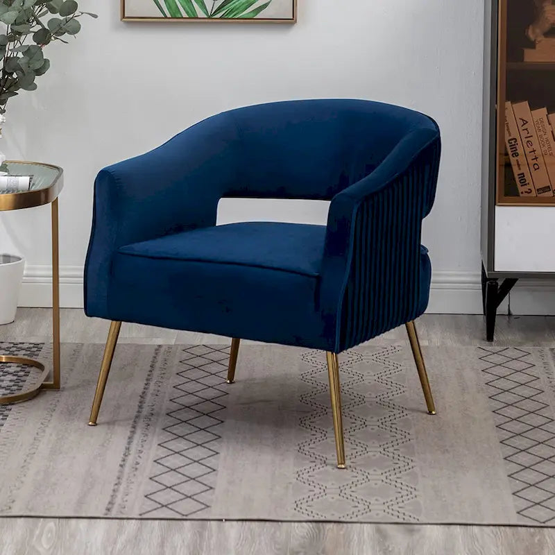 Modern Velvet Accent Arm Vanity Chair with Wingback and Gold Legs for Living Room