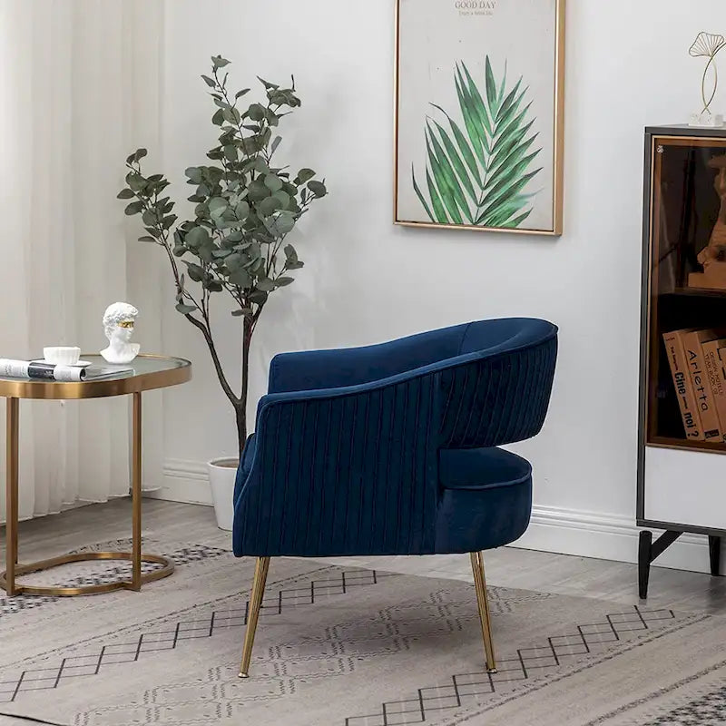 Modern Velvet Accent Arm Vanity Chair with Wingback and Gold Legs for Living Room