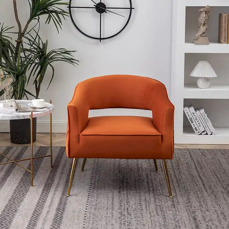 Modern Velvet Accent Arm Vanity Chair with Wingback and Gold Legs for Living Room
