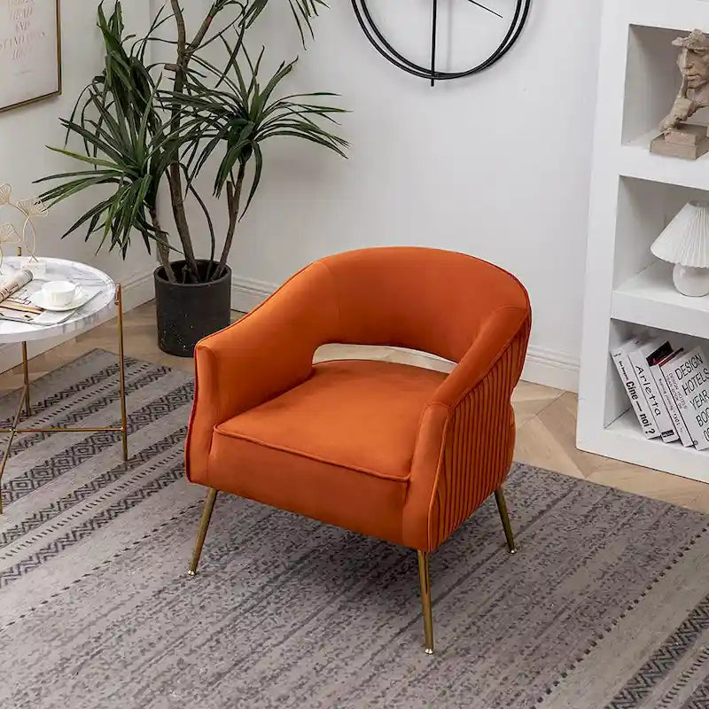 Modern Velvet Accent Arm Vanity Chair with Wingback and Gold Legs for Living Room