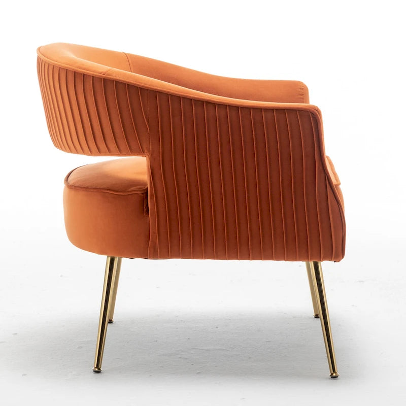 Modern Velvet Accent Arm Vanity Chair with Wingback and Gold Legs for Living Room