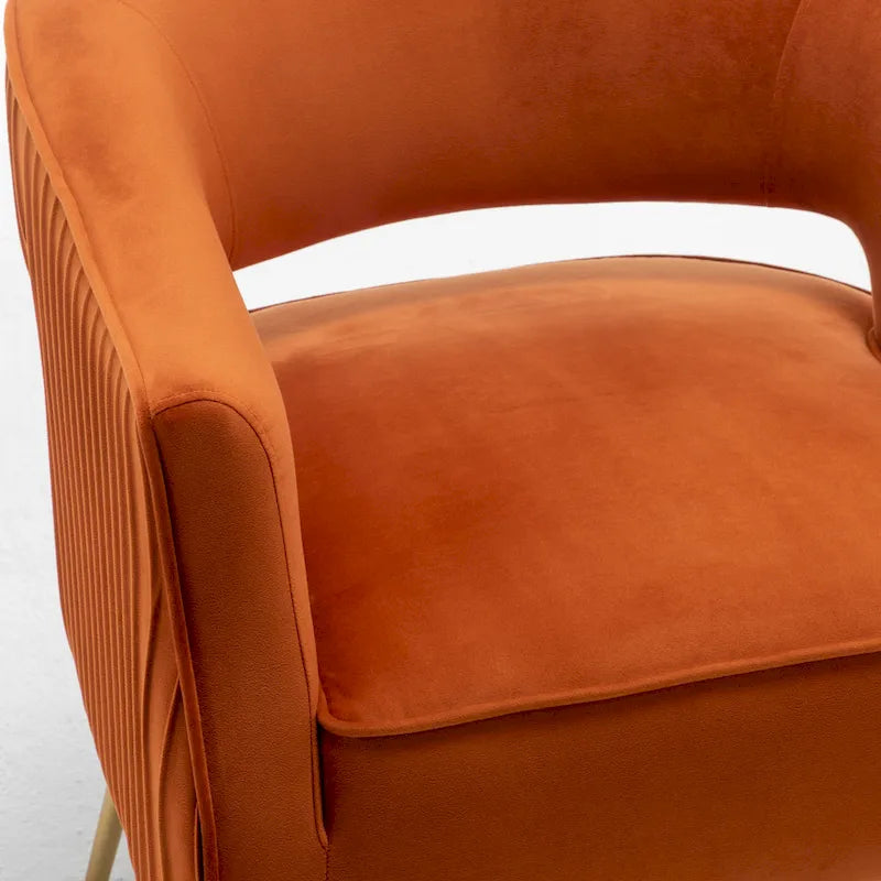 Modern Velvet Accent Arm Vanity Chair with Wingback and Gold Legs for Living Room