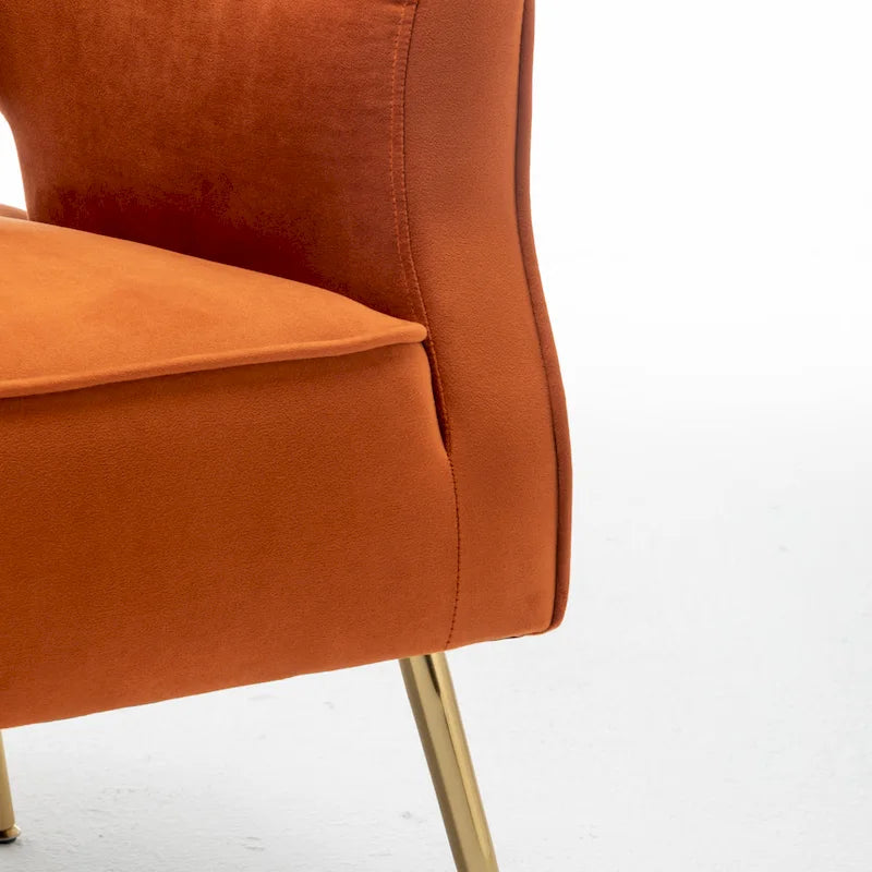 Modern Velvet Accent Arm Vanity Chair with Wingback and Gold Legs for Living Room