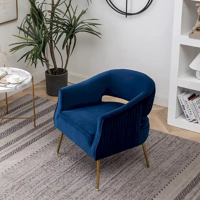 Modern Velvet Accent Arm Vanity Chair with Wingback and Gold Legs for Living Room