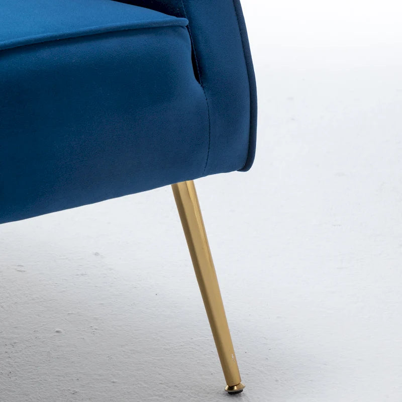Modern Velvet Accent Arm Vanity Chair with Wingback and Gold Legs for Living Room