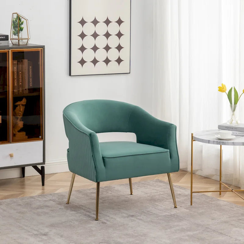 Modern Velvet Accent Arm Vanity Chair with Wingback and Gold Legs for Living Room