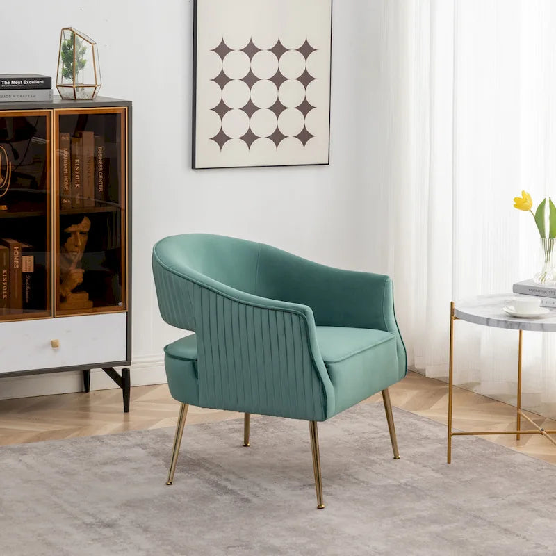 Modern Velvet Accent Arm Vanity Chair with Wingback and Gold Legs for Living Room