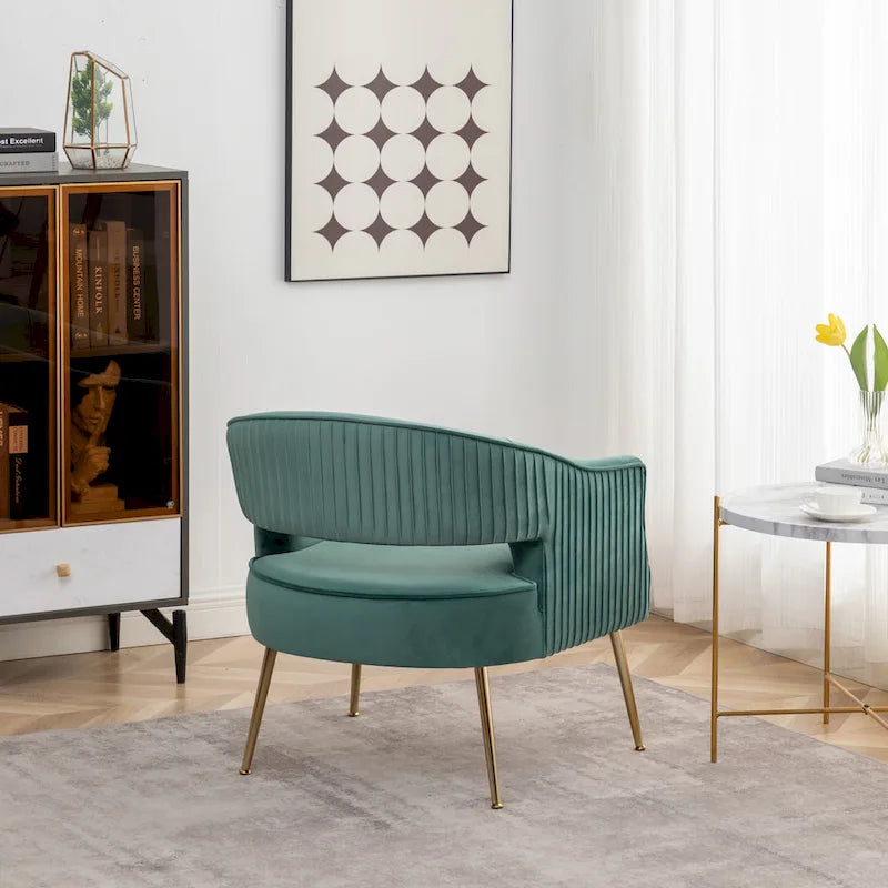 Modern Velvet Accent Arm Vanity Chair with Wingback and Gold Legs for Living Room