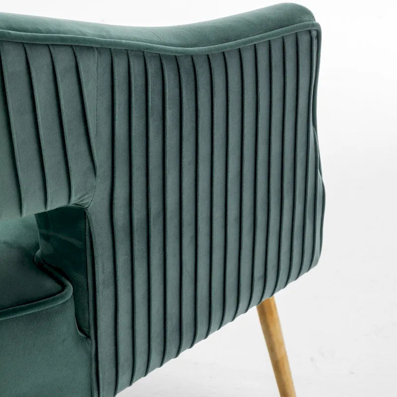 Modern Velvet Accent Arm Vanity Chair with Wingback and Gold Legs for Living Room