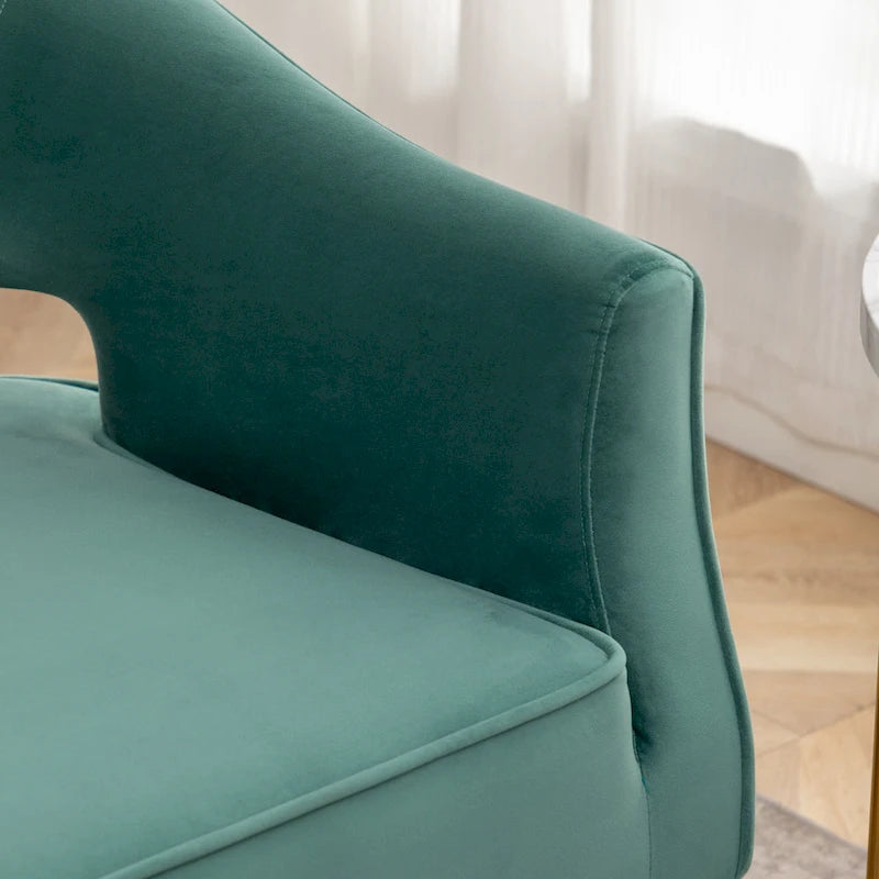 Modern Velvet Accent Arm Vanity Chair with Wingback and Gold Legs for Living Room