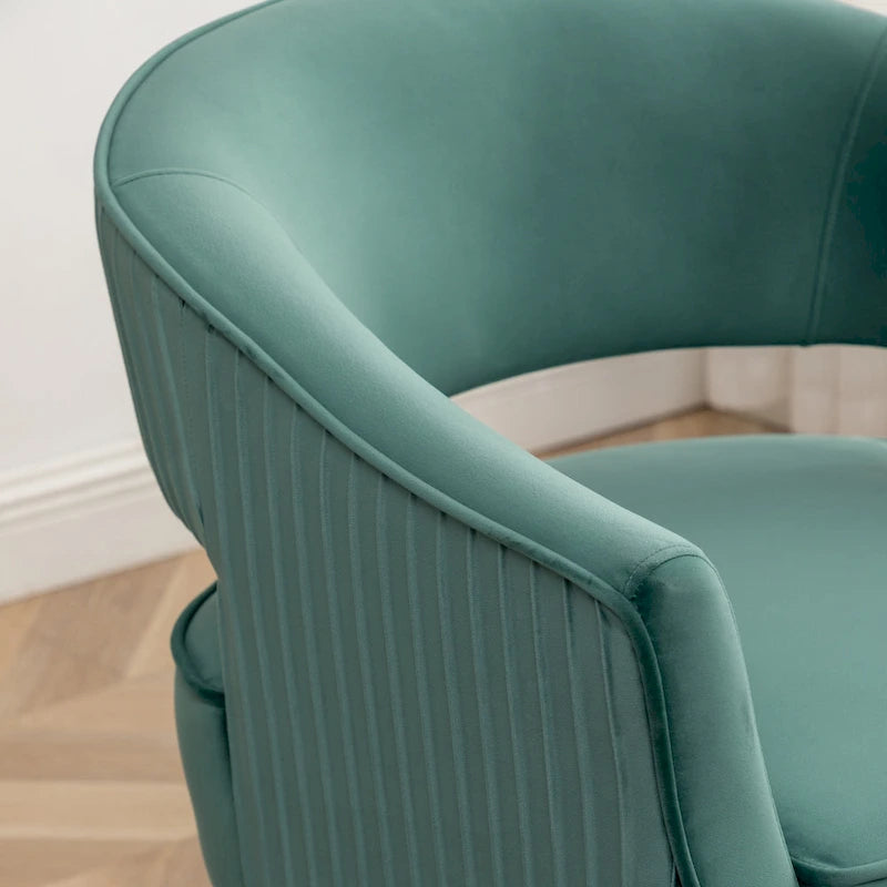 Modern Velvet Accent Arm Vanity Chair with Wingback and Gold Legs for Living Room