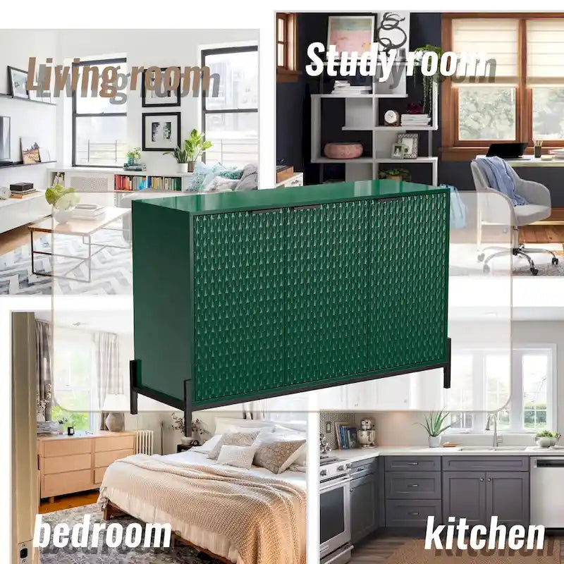 3-Door High Gloss Buffets Sideboards with Adjustable Shelves